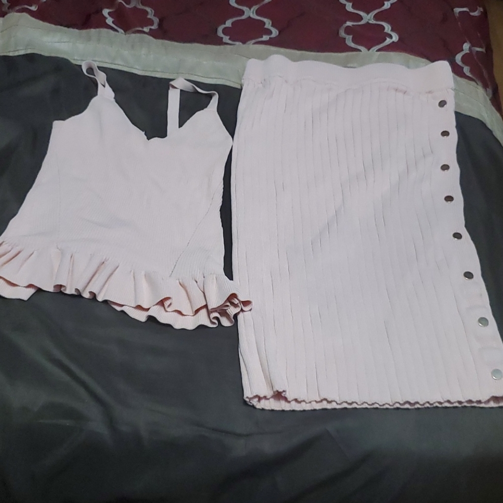 Light pink 2 piece peplum shirt and skirt